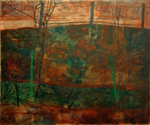 Landschap met rode hemel